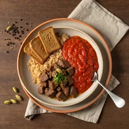 Egyptian Fatta with Tomato Sauce and Garlic-Vinegar Dakka